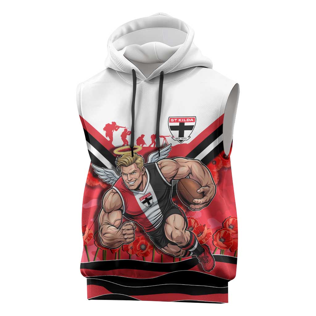Personalised St Kilda Saints ANZAC Sleeveless Hoodie Military Remembrance Australian Football Mascot Camouflage