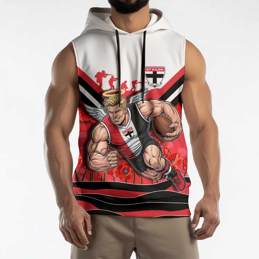 Personalised St Kilda Saints ANZAC Sleeveless Hoodie Military Remembrance Australian Football Mascot Camouflage