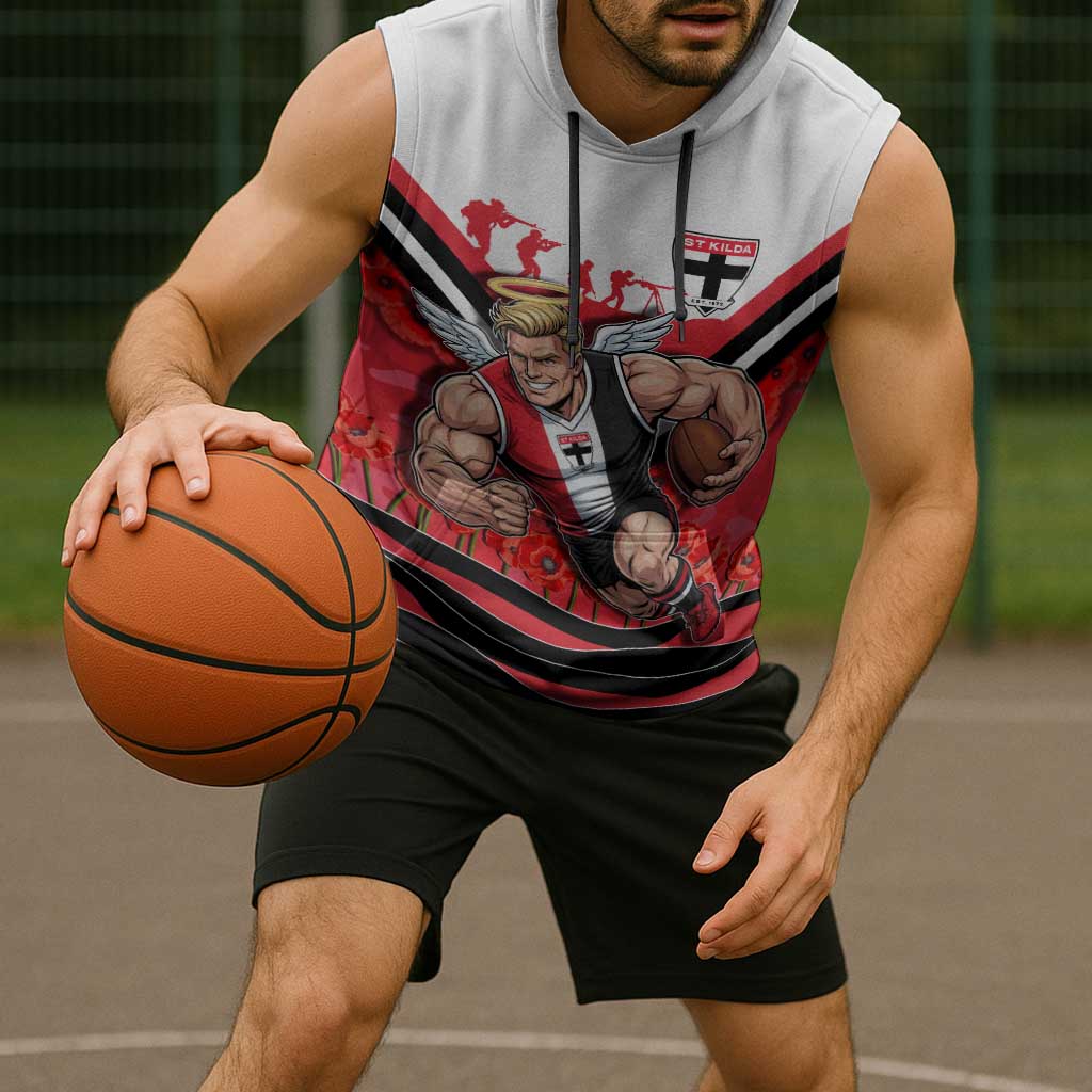 Personalised St Kilda Saints ANZAC Sleeveless Hoodie Military Remembrance Australian Football Mascot Camouflage