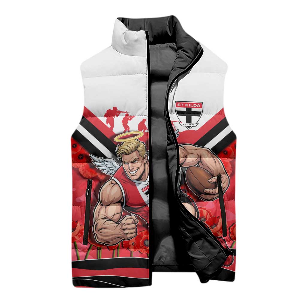 Personalised St Kilda Saints ANZAC Sleeveless Puffer Jacket Military Remembrance Australian Football Mascot Camouflage