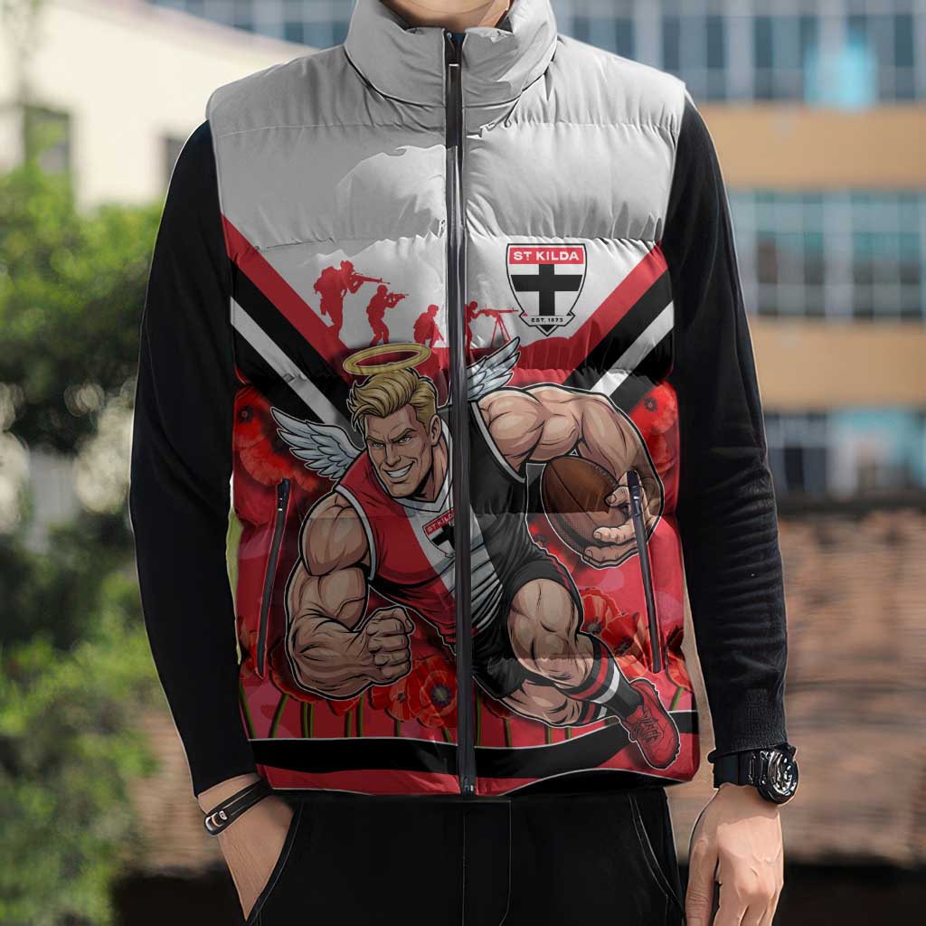 Personalised St Kilda Saints ANZAC Sleeveless Puffer Jacket Military Remembrance Australian Football Mascot Camouflage