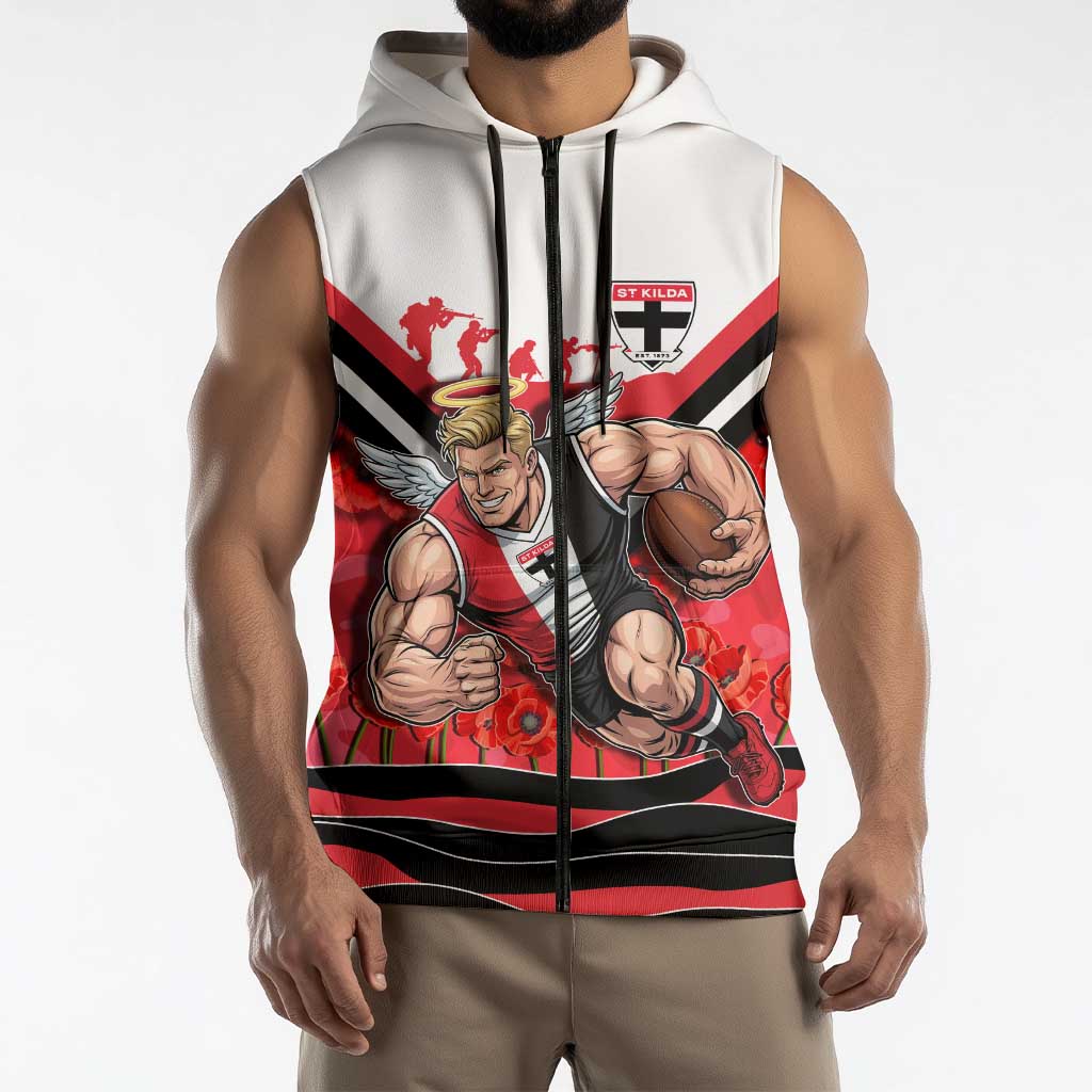 Personalised St Kilda Saints ANZAC Sleeveless Zip Hoodie Military Remembrance Australian Football Mascot Camouflage