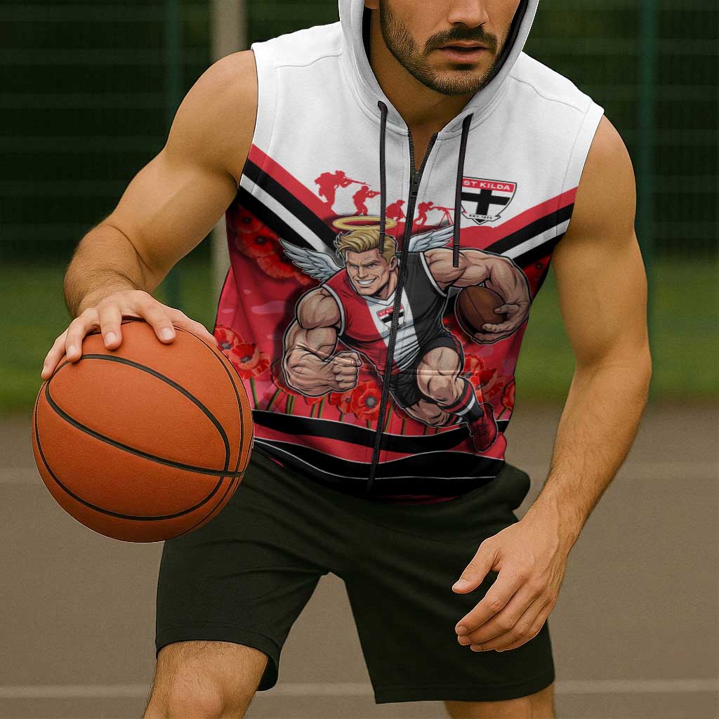 Personalised St Kilda Saints ANZAC Sleeveless Zip Hoodie Military Remembrance Australian Football Mascot Camouflage