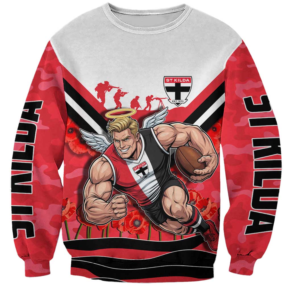 Personalised St Kilda Saints ANZAC Sweatshirt Military Remembrance Australian Football Mascot Camouflage