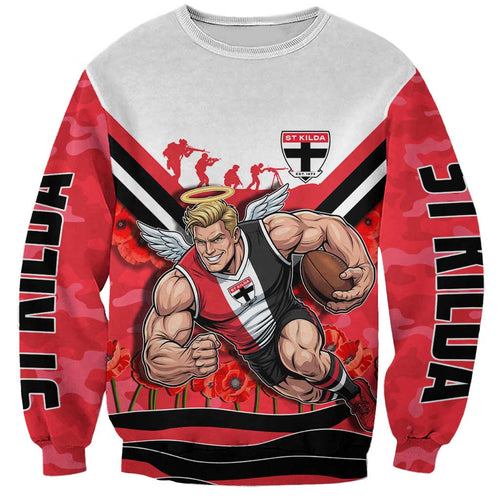 Personalised St Kilda Saints ANZAC Sweatshirt Military Remembrance Australian Football Mascot Camouflage