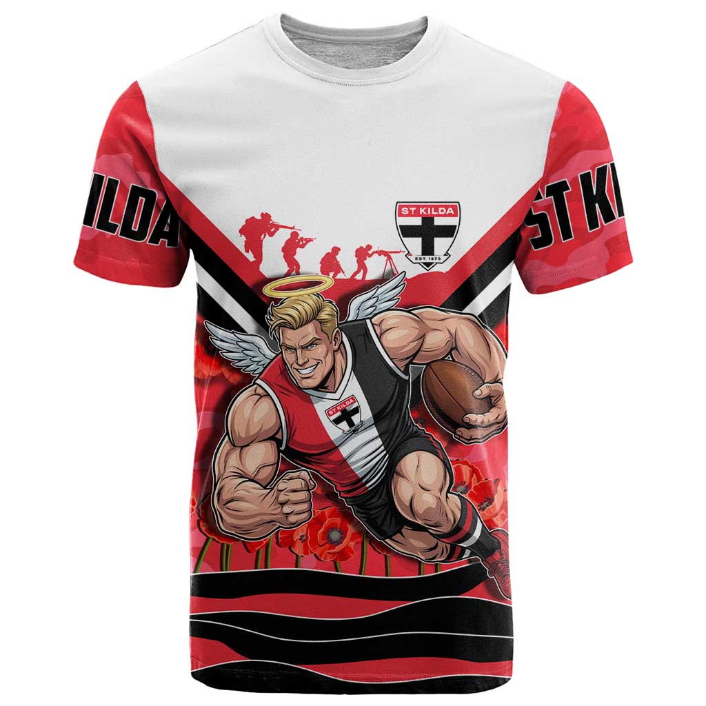 Personalised St Kilda Saints ANZAC T Shirt Military Remembrance Australian Football Mascot Camouflage