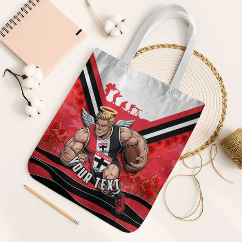 Personalised St Kilda Saints ANZAC Tote Bag Military Remembrance Australian Football Mascot Camouflage