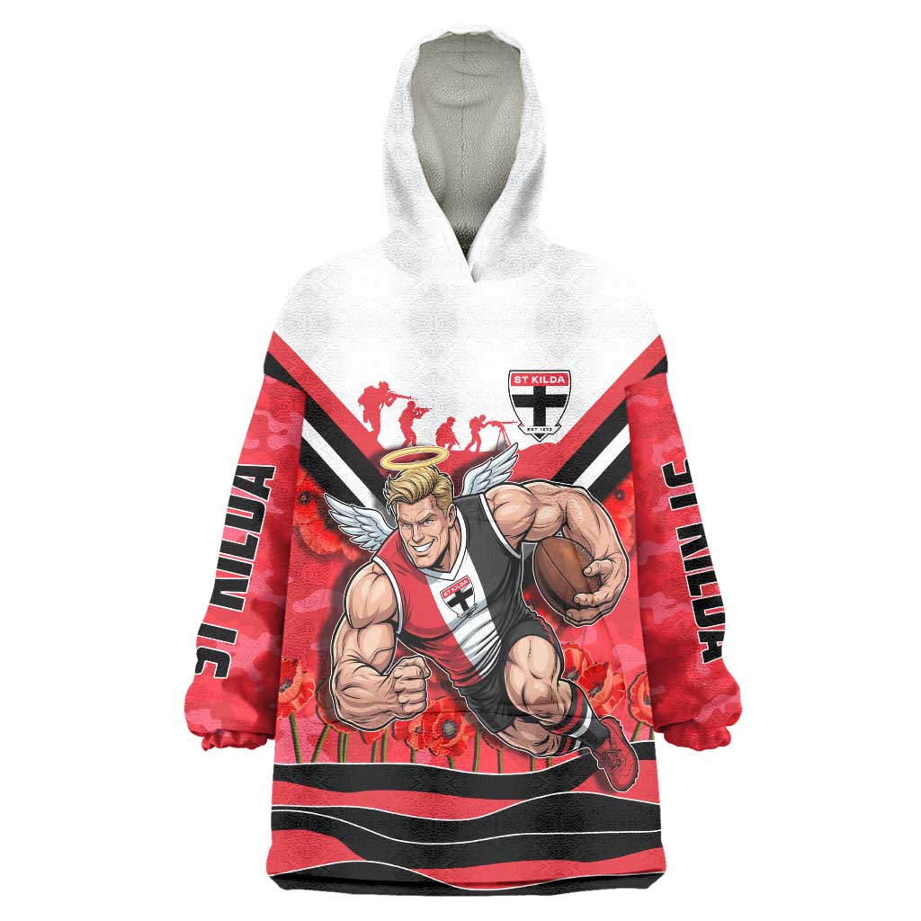 Personalised St Kilda Saints ANZAC Wearable Blanket Hoodie Military Remembrance Australian Football Mascot Camouflage
