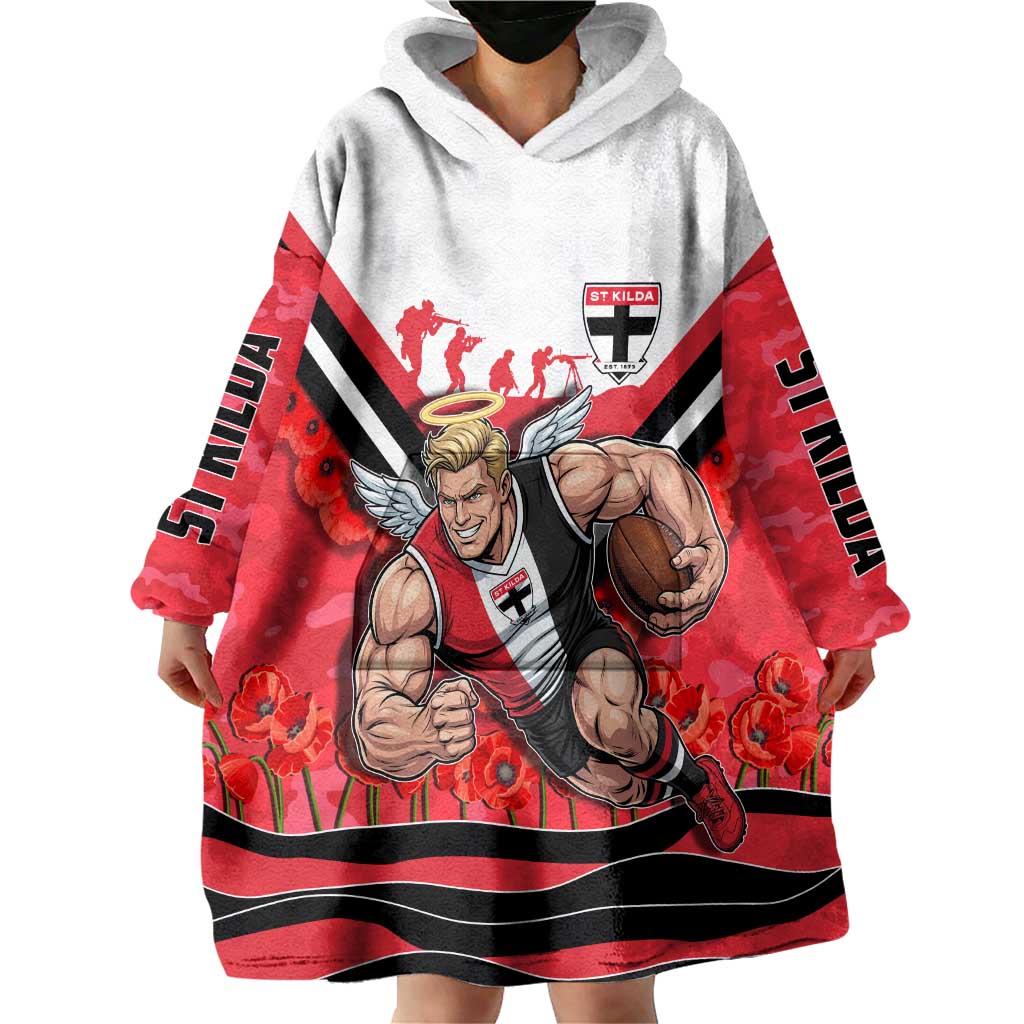 Personalised St Kilda Saints ANZAC Wearable Blanket Hoodie Military Remembrance Australian Football Mascot Camouflage
