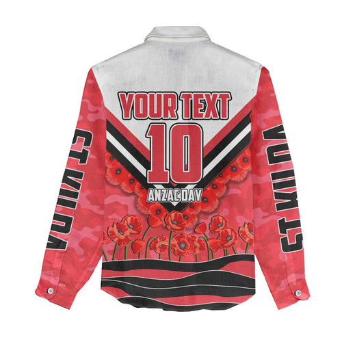 Personalised St Kilda Saints ANZAC Women Casual Shirt Military Remembrance Australian Football Mascot Camouflage