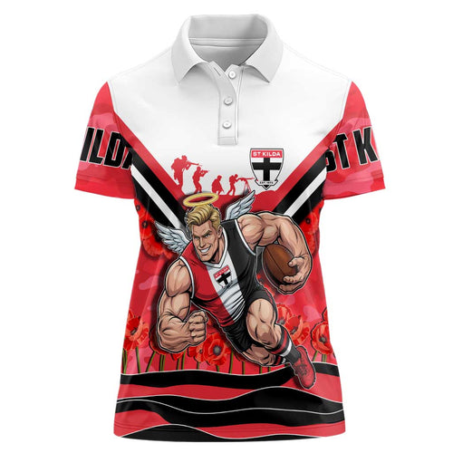 Personalised St Kilda Saints ANZAC Women Polo Shirt Military Remembrance Australian Football Mascot Camouflage
