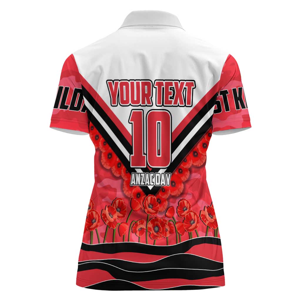 Personalised St Kilda Saints ANZAC Women Polo Shirt Military Remembrance Australian Football Mascot Camouflage