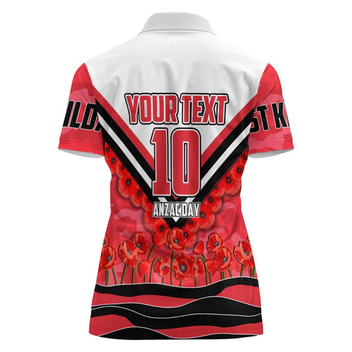 Personalised St Kilda Saints ANZAC Women Polo Shirt Military Remembrance Australian Football Mascot Camouflage