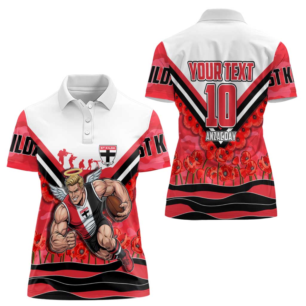 Personalised St Kilda Saints ANZAC Women Polo Shirt Military Remembrance Australian Football Mascot Camouflage