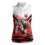 Personalised St Kilda Saints ANZAC Women Sleeveless Polo Shirt Military Remembrance Australian Football Mascot Camouflage