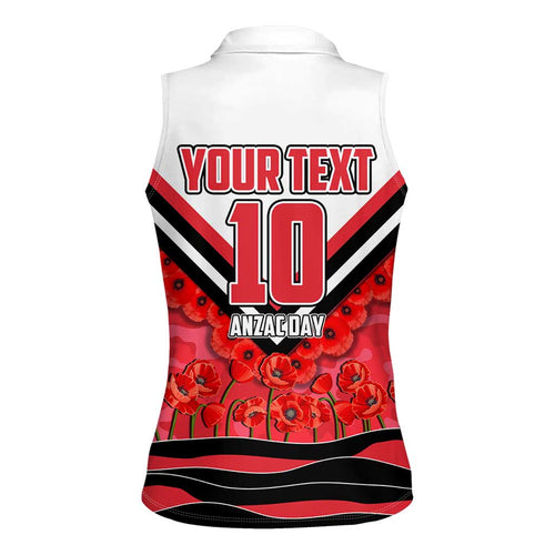 Personalised St Kilda Saints ANZAC Women Sleeveless Polo Shirt Military Remembrance Australian Football Mascot Camouflage
