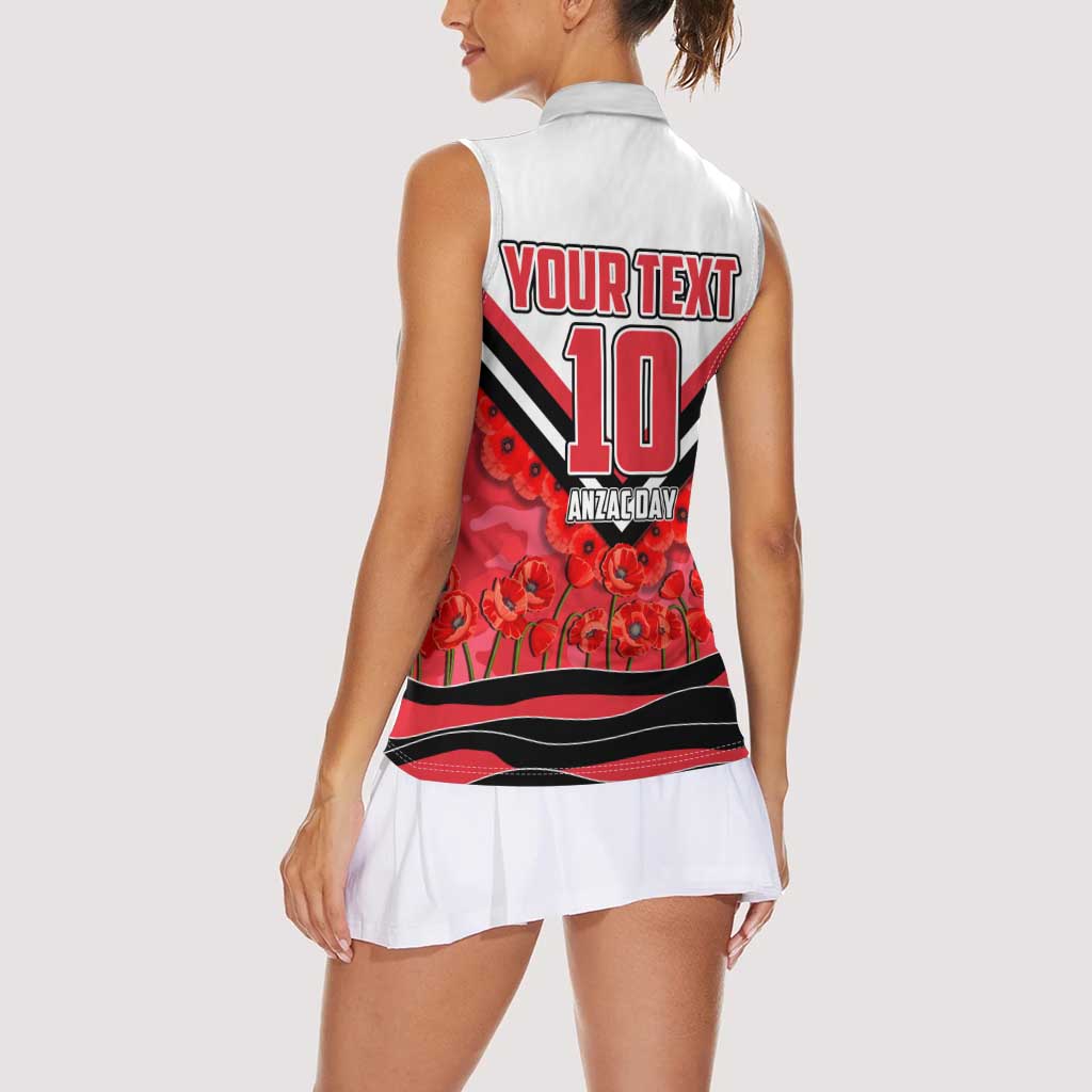 Personalised St Kilda Saints ANZAC Women Sleeveless Polo Shirt Military Remembrance Australian Football Mascot Camouflage