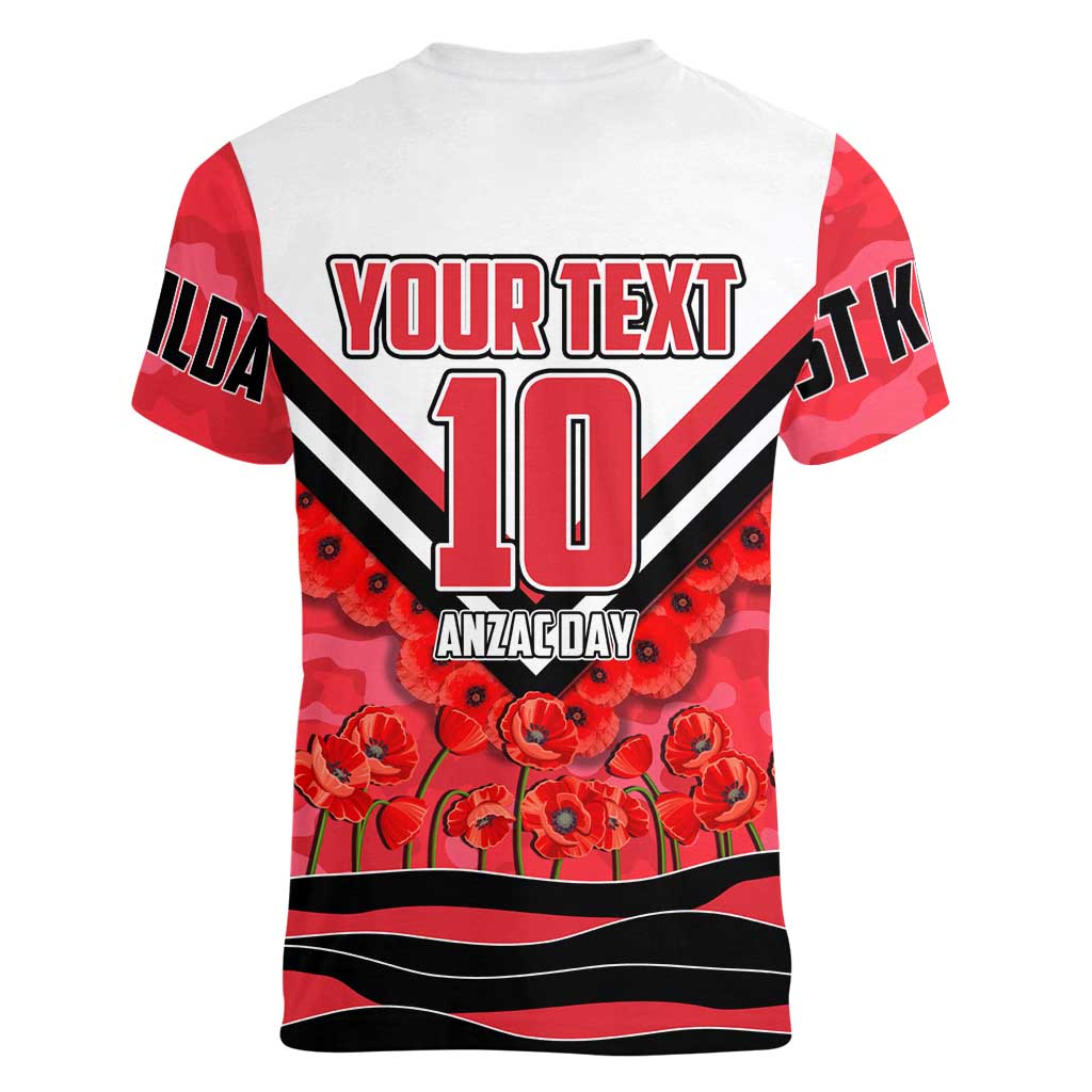 Personalised St Kilda Saints ANZAC Women V-Neck T-Shirt Military Remembrance Australian Football Mascot Camouflage
