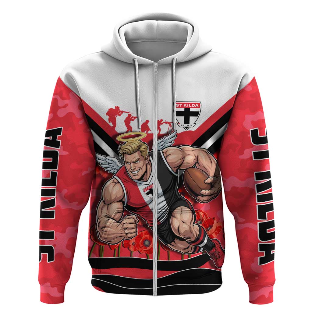 Personalised St Kilda Saints ANZAC Zip Hoodie Military Remembrance Australian Football Mascot Camouflage