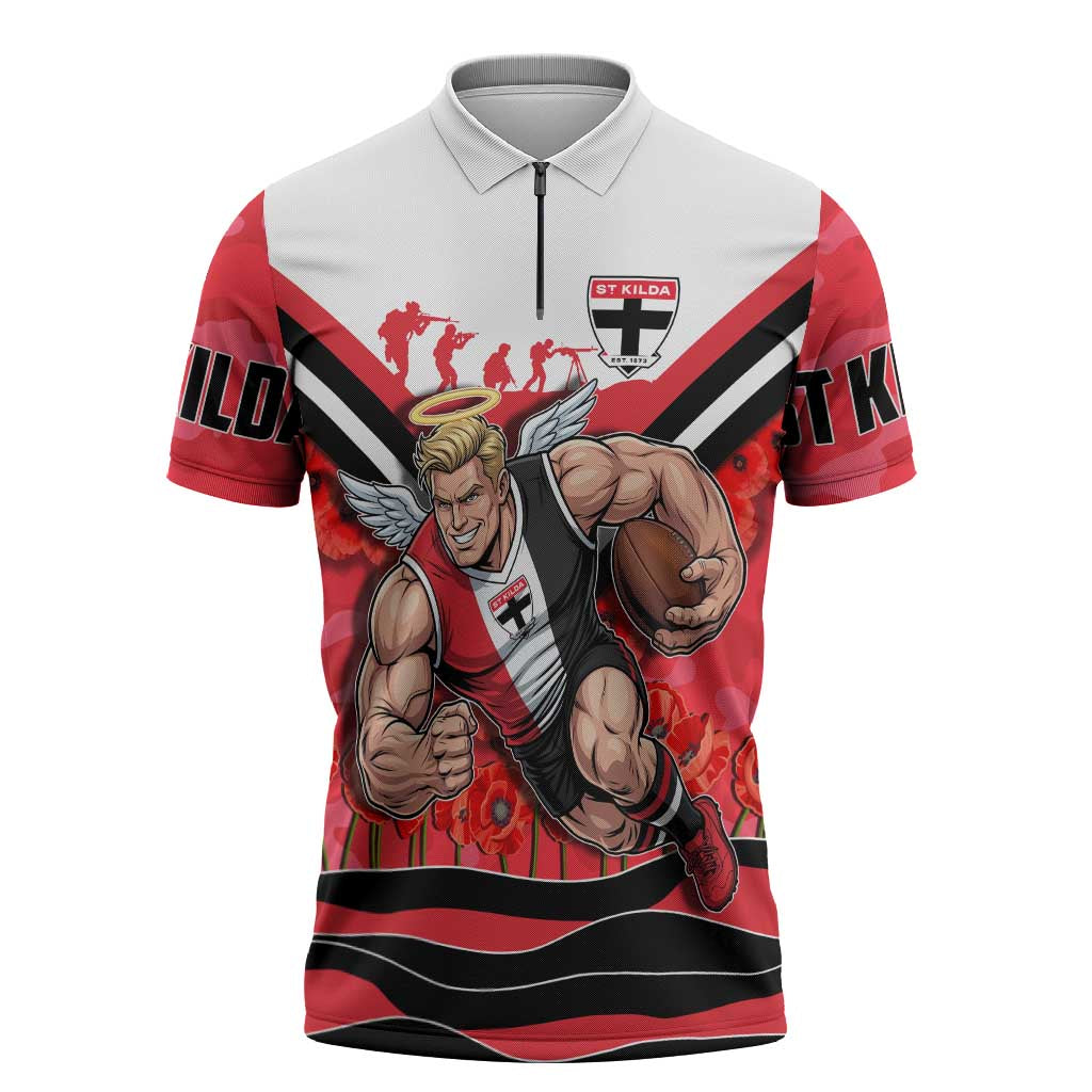 Personalised St Kilda Saints ANZAC Zipper Polo Shirt Military Remembrance Australian Football Mascot Camouflage