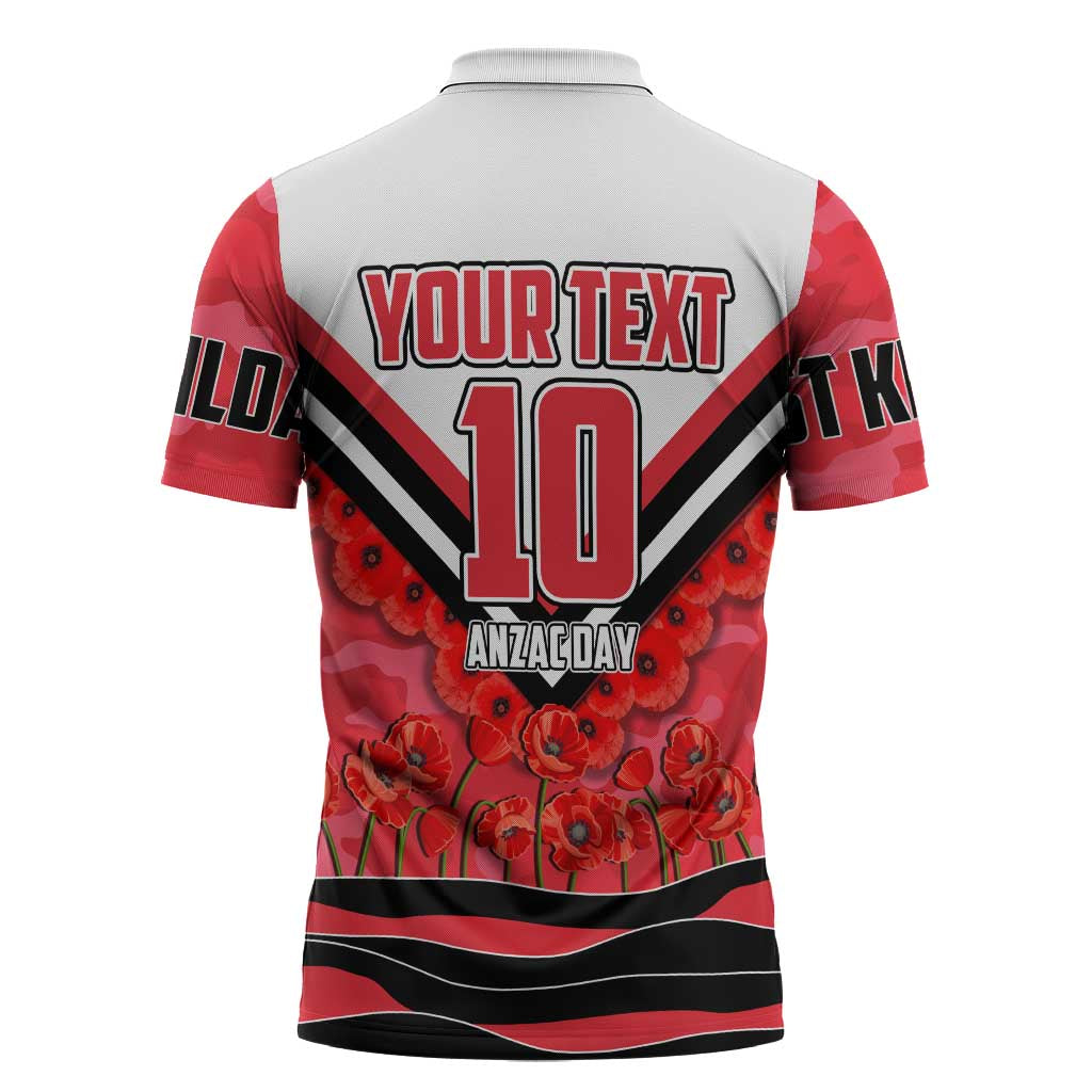 Personalised St Kilda Saints ANZAC Zipper Polo Shirt Military Remembrance Australian Football Mascot Camouflage