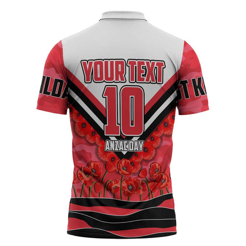 Personalised St Kilda Saints ANZAC Zipper Polo Shirt Military Remembrance Australian Football Mascot Camouflage