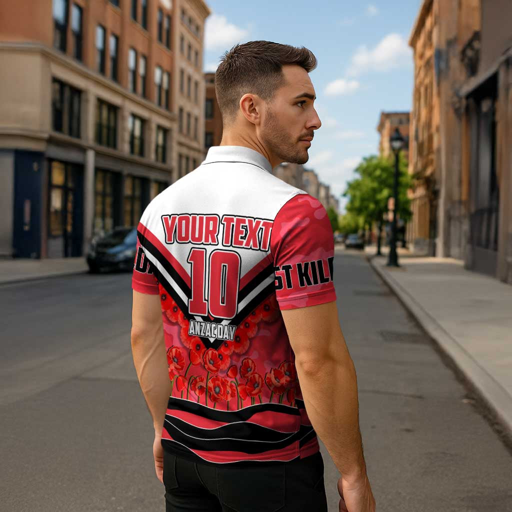 Personalised St Kilda Saints ANZAC Zipper Polo Shirt Military Remembrance Australian Football Mascot Camouflage
