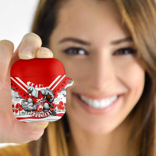 Personalised Sydney Swans ANZAC AirPods Case Military Remembrance Australian Football Mascot Camouflage