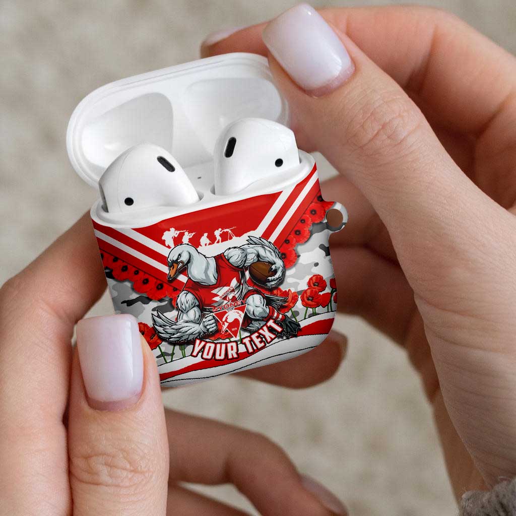 Personalised Sydney Swans ANZAC AirPods Case Military Remembrance Australian Football Mascot Camouflage