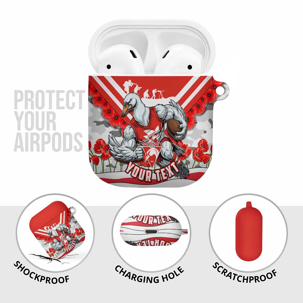 Personalised Sydney Swans ANZAC AirPods Case Military Remembrance Australian Football Mascot Camouflage