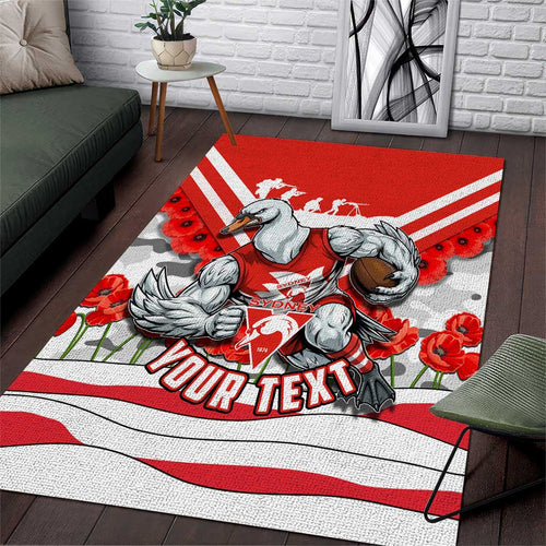Personalised Sydney Swans ANZAC Area Rug Military Remembrance Australian Football Mascot Camouflage