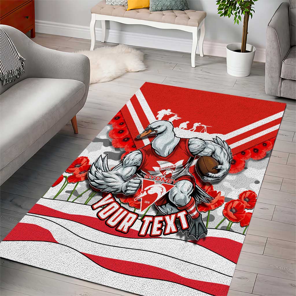 Personalised Sydney Swans ANZAC Area Rug Military Remembrance Australian Football Mascot Camouflage