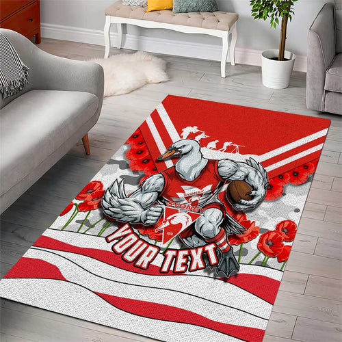Personalised Sydney Swans ANZAC Area Rug Military Remembrance Australian Football Mascot Camouflage