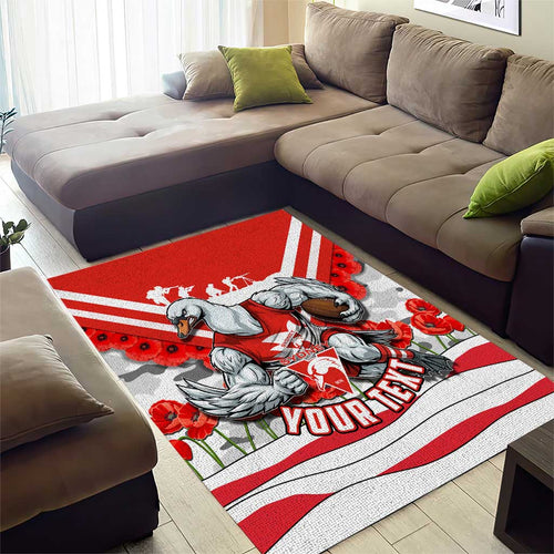 Personalised Sydney Swans ANZAC Area Rug Military Remembrance Australian Football Mascot Camouflage