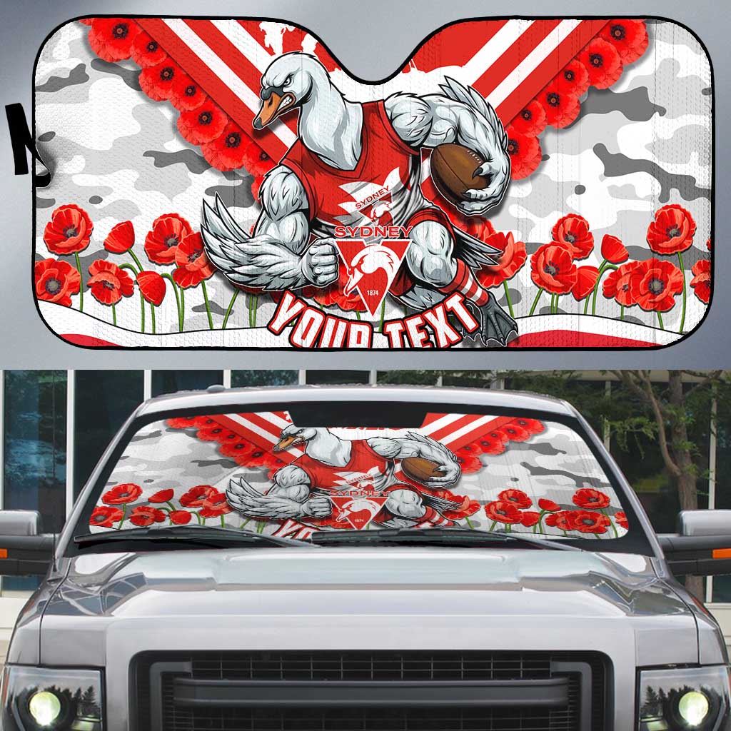 Personalised Sydney Swans ANZAC Auto Sun Shade Military Remembrance Australian Football Mascot Camouflage