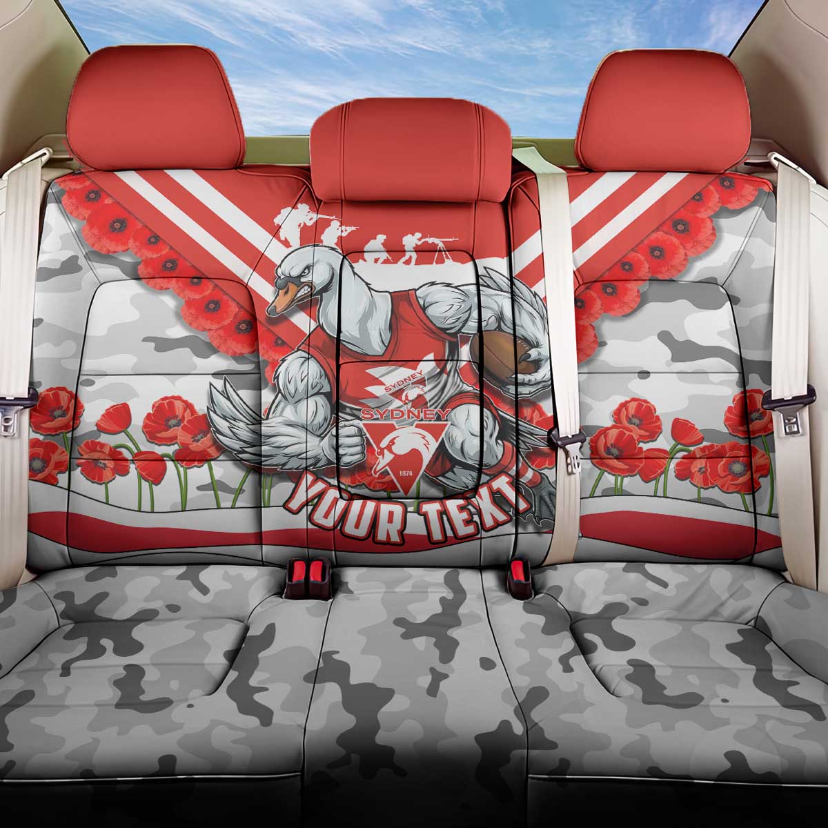 Personalised Sydney Swans ANZAC Back Car Seat Cover Military Remembrance Australian Football Mascot Camouflage