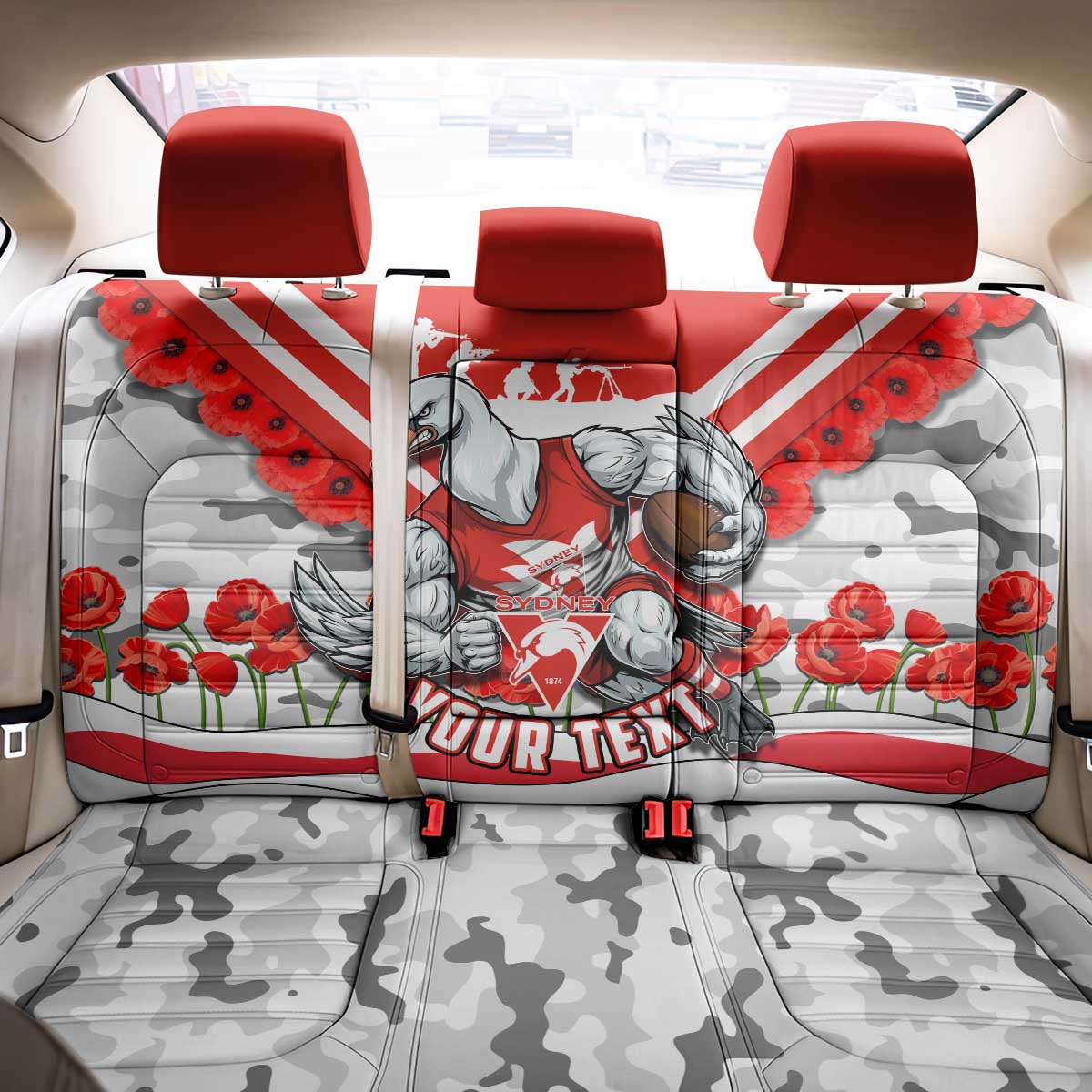 Personalised Sydney Swans ANZAC Back Car Seat Cover Military Remembrance Australian Football Mascot Camouflage
