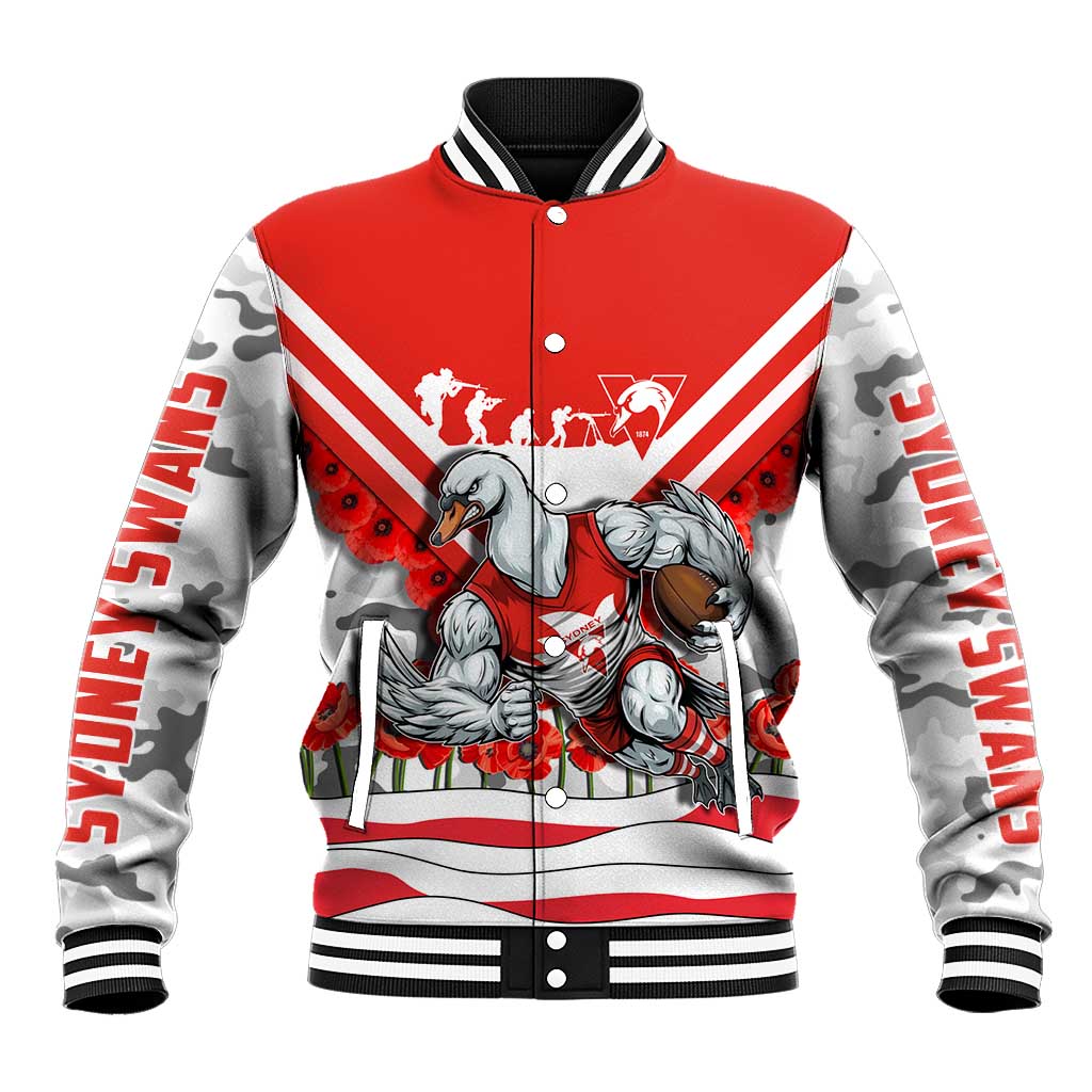 Personalised Sydney Swans ANZAC Baseball Jacket Military Remembrance Australian Football Mascot Camouflage