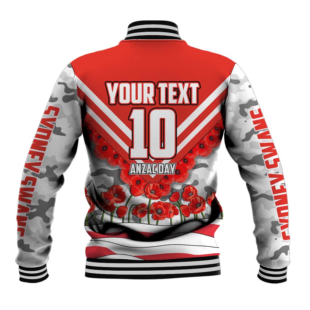 Personalised Sydney Swans ANZAC Baseball Jacket Military Remembrance Australian Football Mascot Camouflage