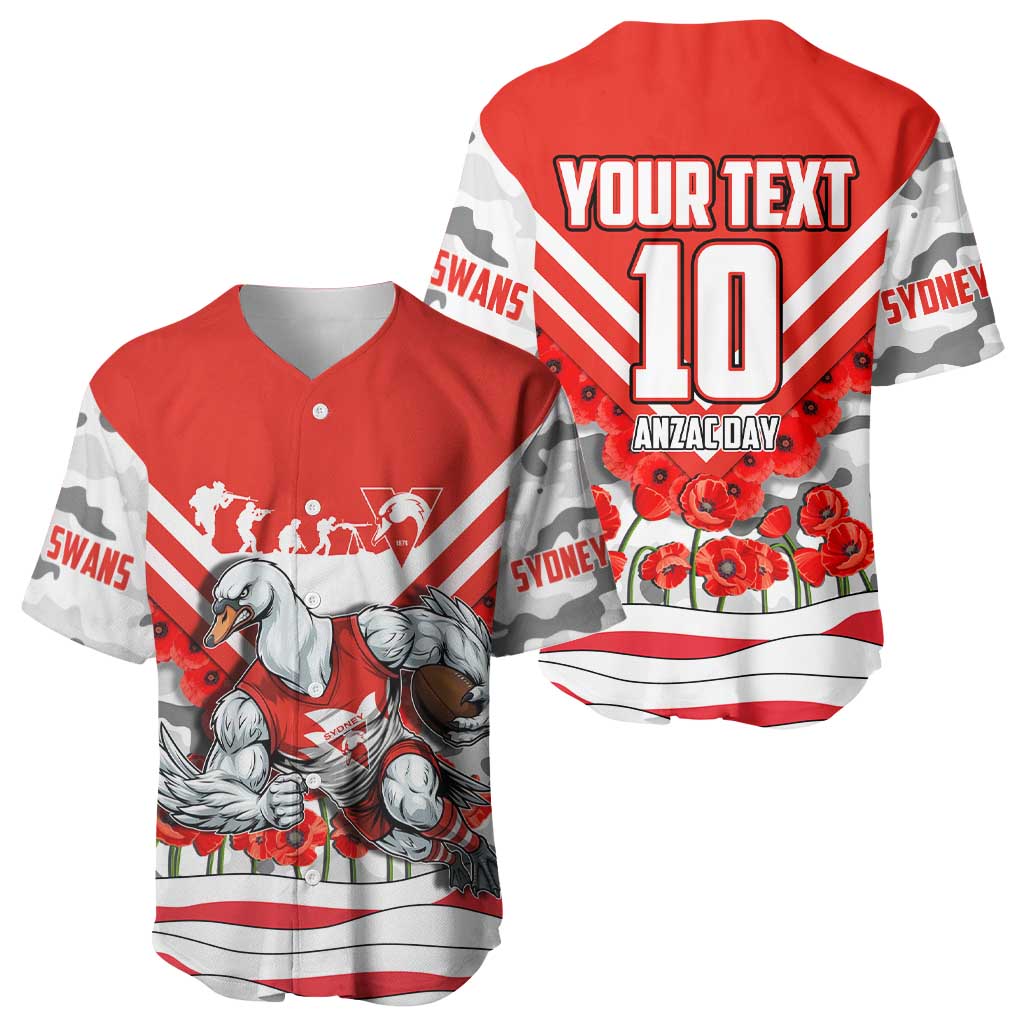 Personalised Sydney Swans ANZAC Baseball Jersey Military Remembrance Australian Football Mascot Camouflage