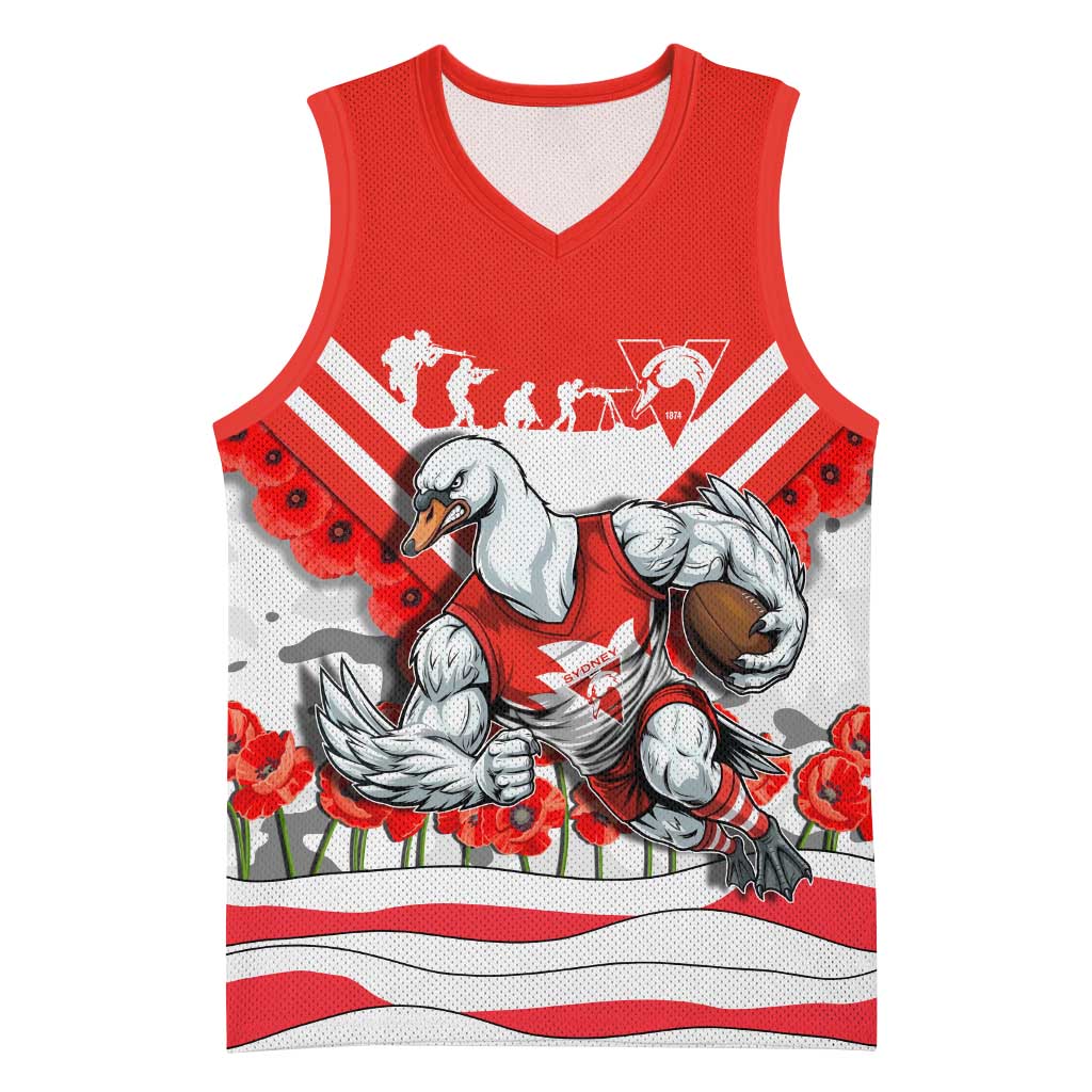 Personalised Sydney Swans ANZAC Basketball Jersey Military Remembrance Australian Football Mascot Camouflage