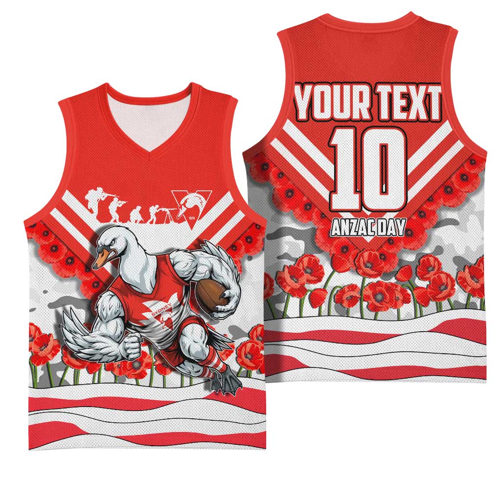 Personalised Sydney Swans ANZAC Basketball Jersey Military Remembrance Australian Football Mascot Camouflage