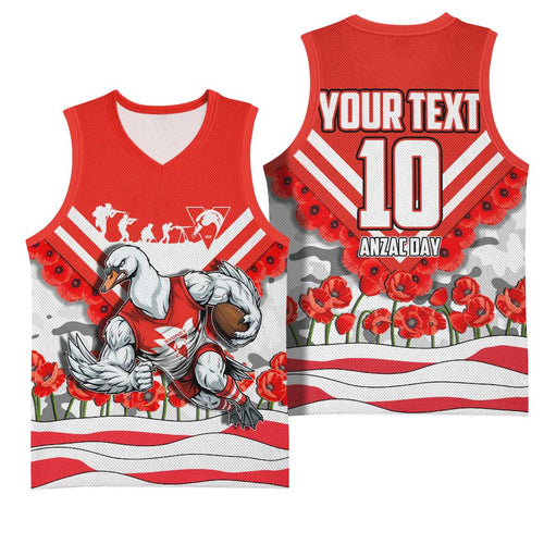 Personalised Sydney Swans ANZAC Basketball Jersey Military Remembrance Australian Football Mascot Camouflage