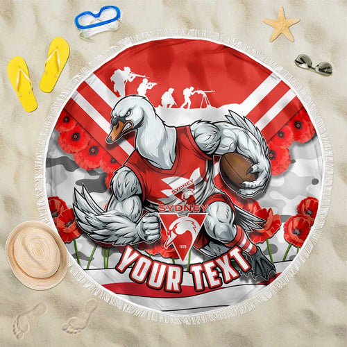 Personalised Sydney Swans ANZAC Beach Blanket Military Remembrance Australian Football Mascot Camouflage