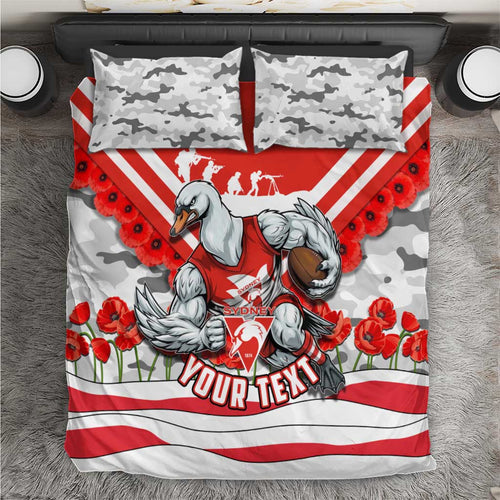 Personalised Sydney Swans ANZAC Bedding Set Military Remembrance Australian Football Mascot Camouflage