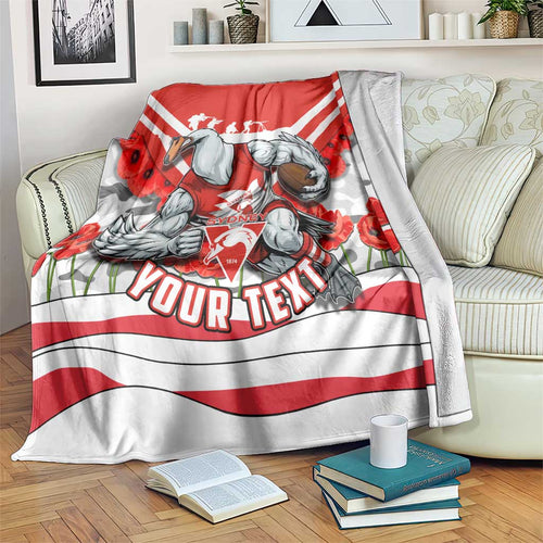 Personalised Sydney Swans ANZAC Blanket Military Remembrance Australian Football Mascot Camouflage