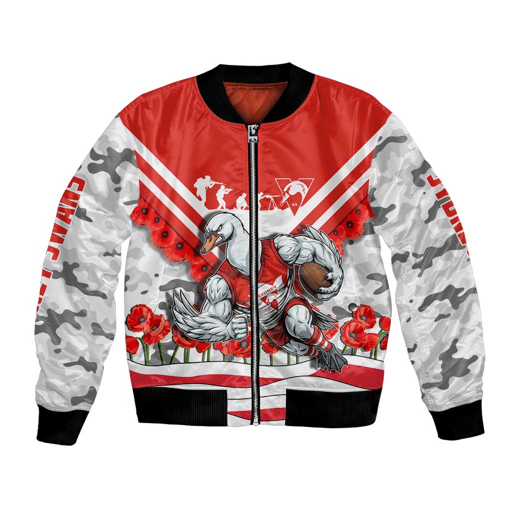 Personalised Sydney Swans ANZAC Bomber Jacket Military Remembrance Australian Football Mascot Camouflage