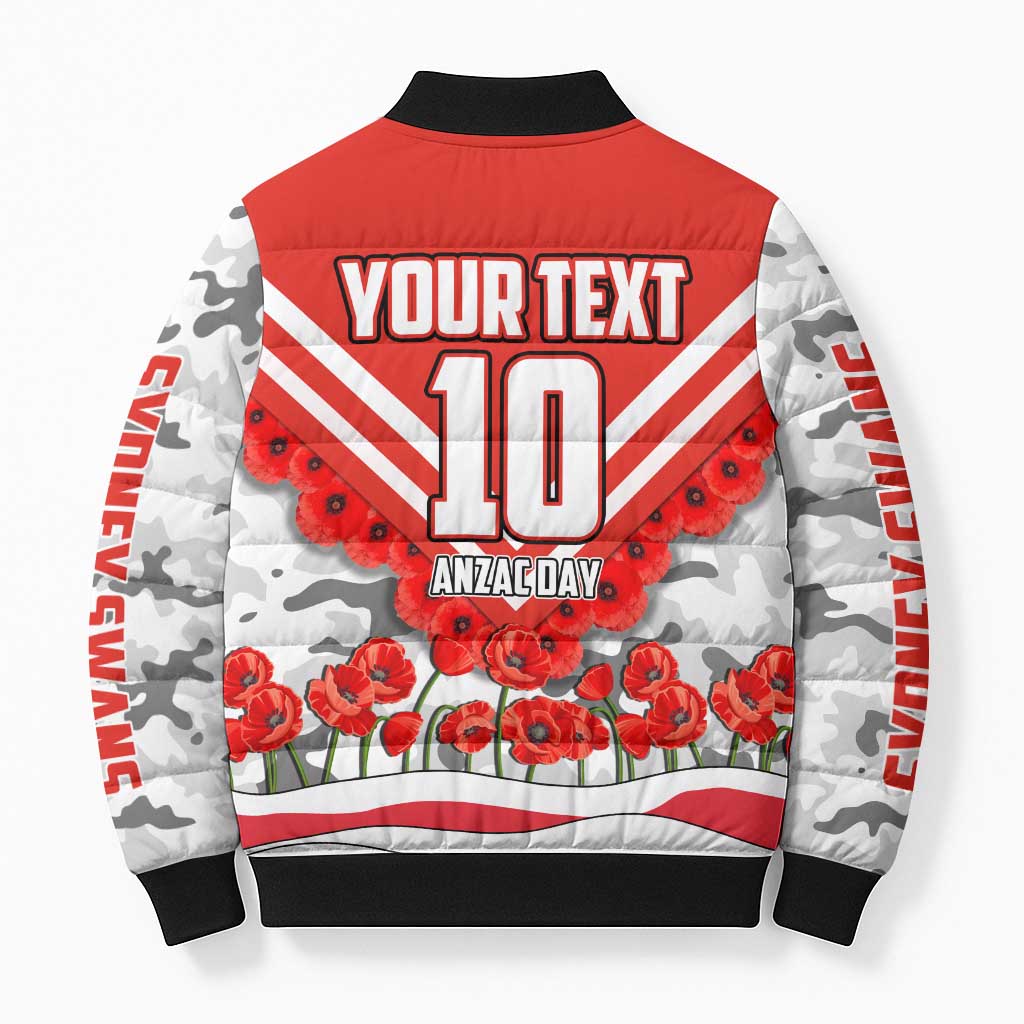 Personalised Sydney Swans ANZAC Bomber Puffer Jacket Military Remembrance Australian Football Mascot Camouflage