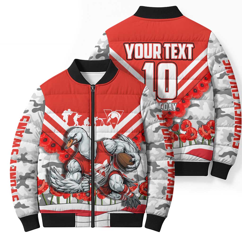 Personalised Sydney Swans ANZAC Bomber Puffer Jacket Military Remembrance Australian Football Mascot Camouflage