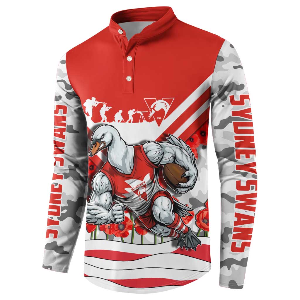 Personalised Sydney Swans ANZAC Button Sweatshirt Military Remembrance Australian Football Mascot Camouflage